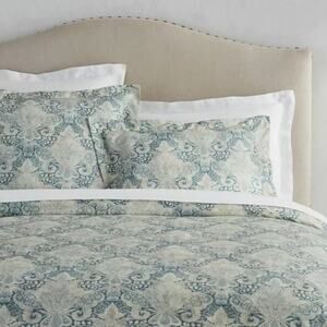 Pottery Barn Janelle Scroll Print Damask Blue Cream Duvet Cover Full / Queen NWT